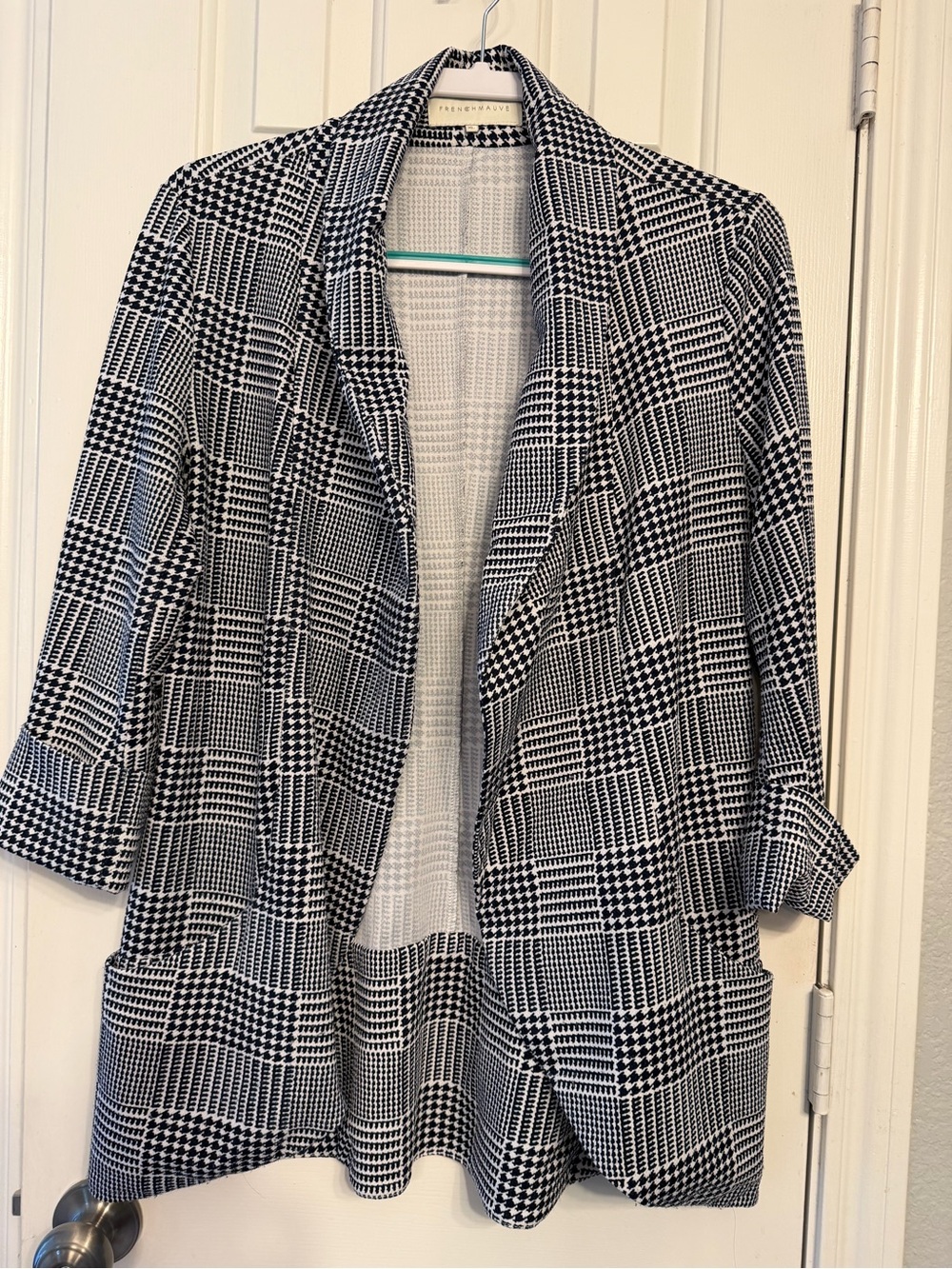 Women's Navy & White Glen Plaid Open-Front Blazer